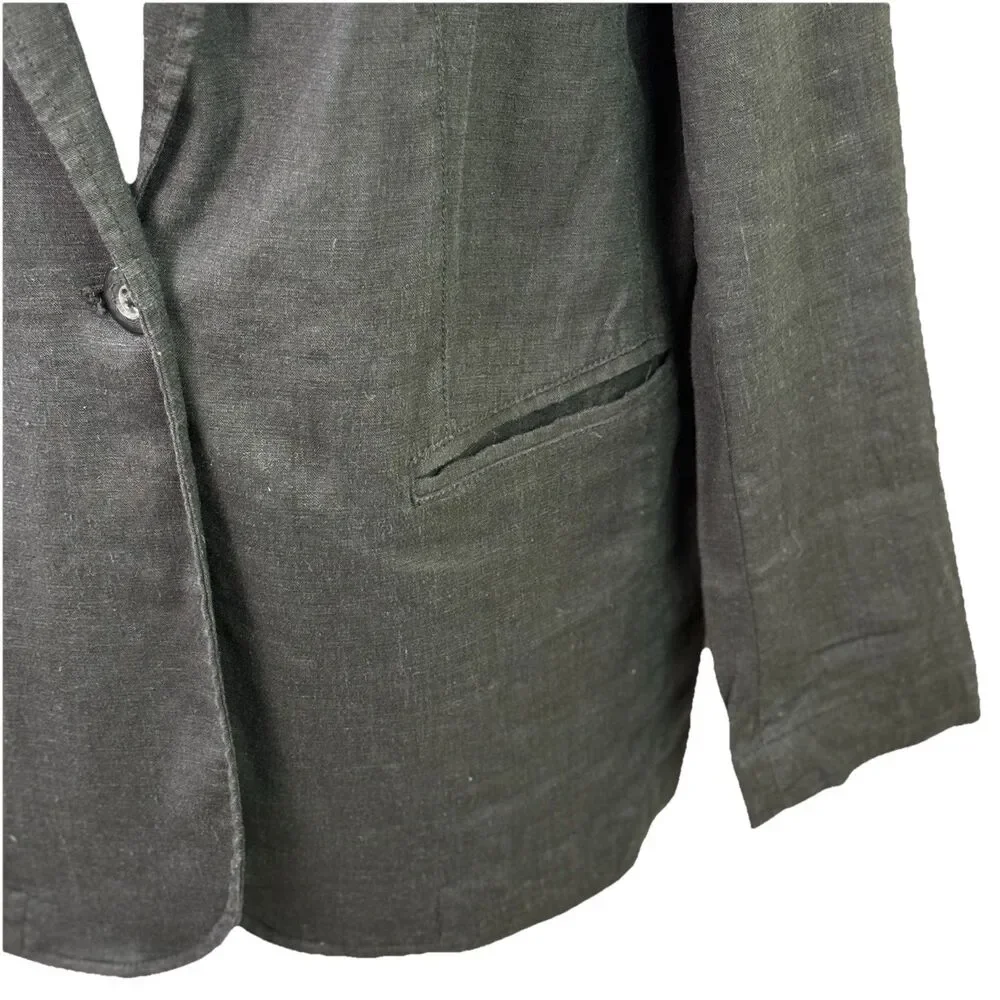 J. Jill Linen Blend Black Blazer Women's PS One Button Relaxed Stretch Pockets